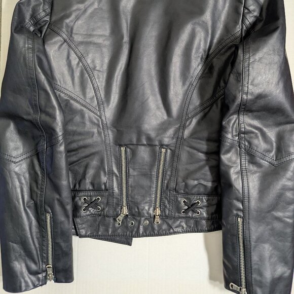 Y2K Genuine Leather Biker Jacket Size S - Picture 12 of 13